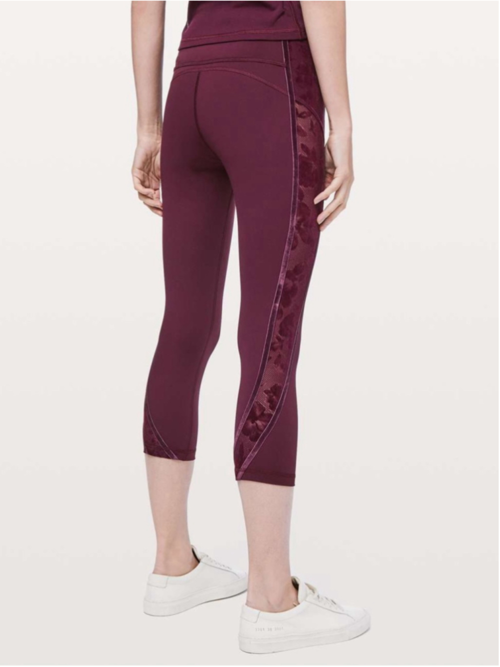 SPECIAL EDITION LULULEMON Wunder Under Crop Maroon Floral Mesh Leggings, Sz 4 - Picture 4 of 15